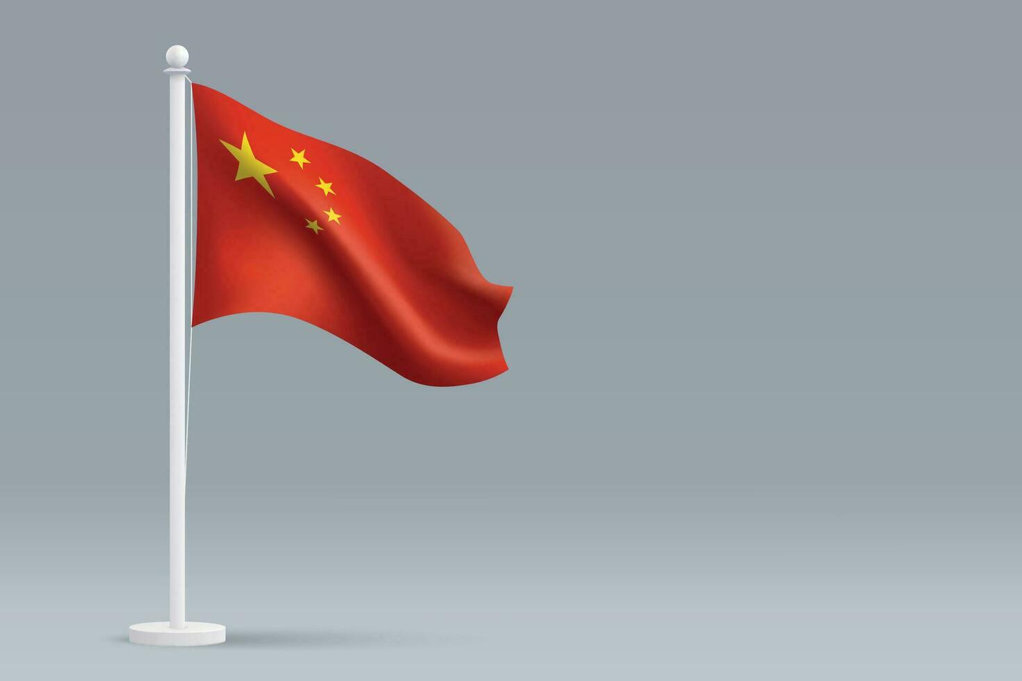 3d realistic national China flag isolated on gray background vector