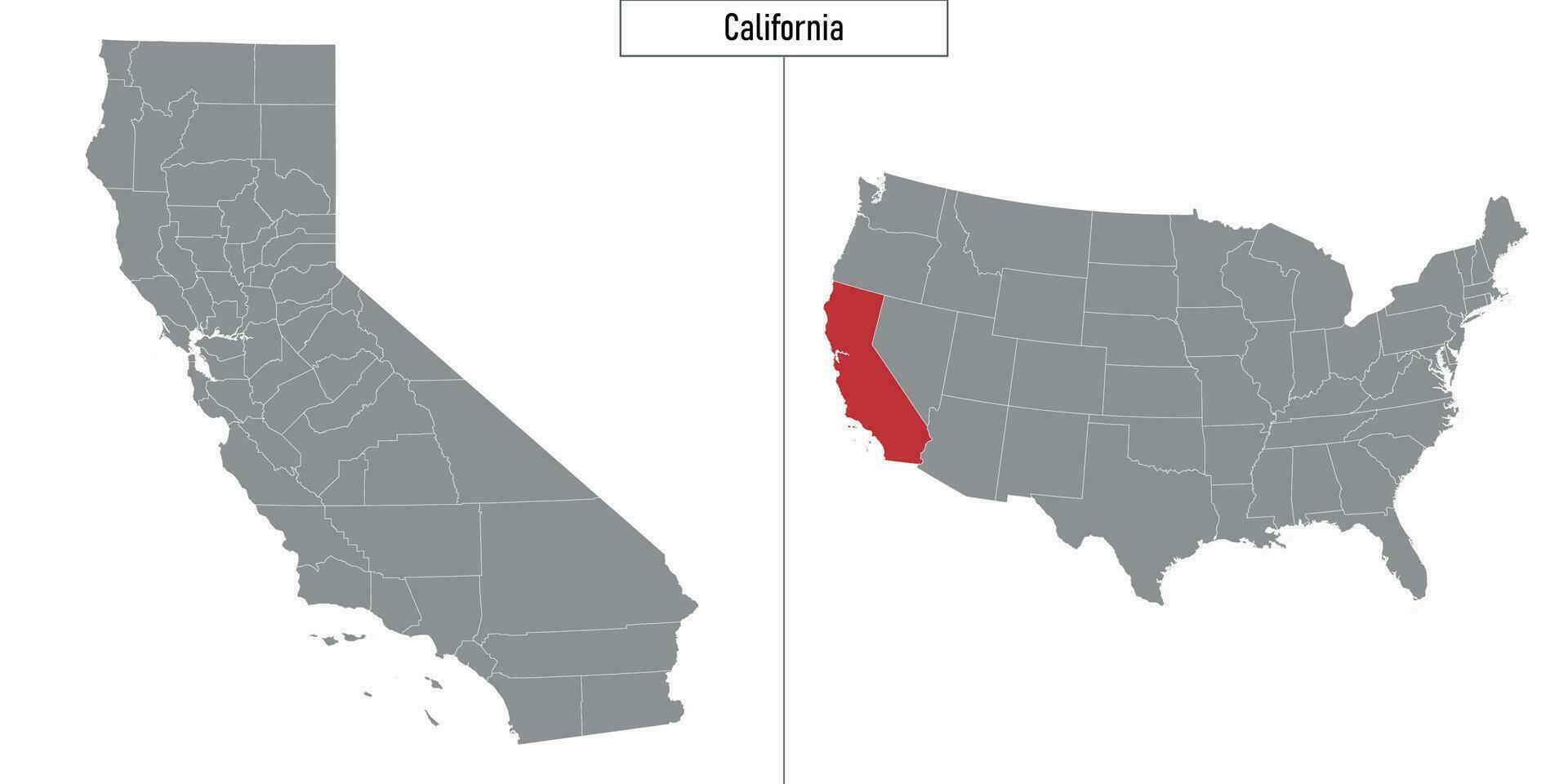 map of California state of United States and location on USA map vector