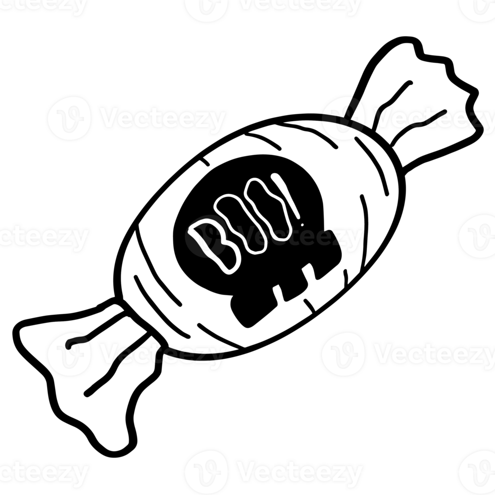 Halloween cartoon symbols hand drawns black and white icon character illustration. Isolated on transparent background. png