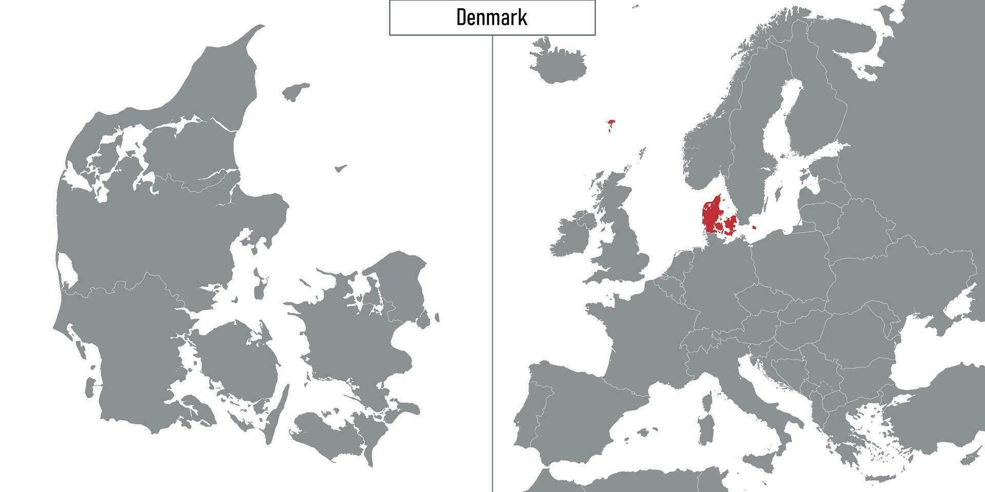 mapa de Dinamarca y ubicación en Europa mapa vector