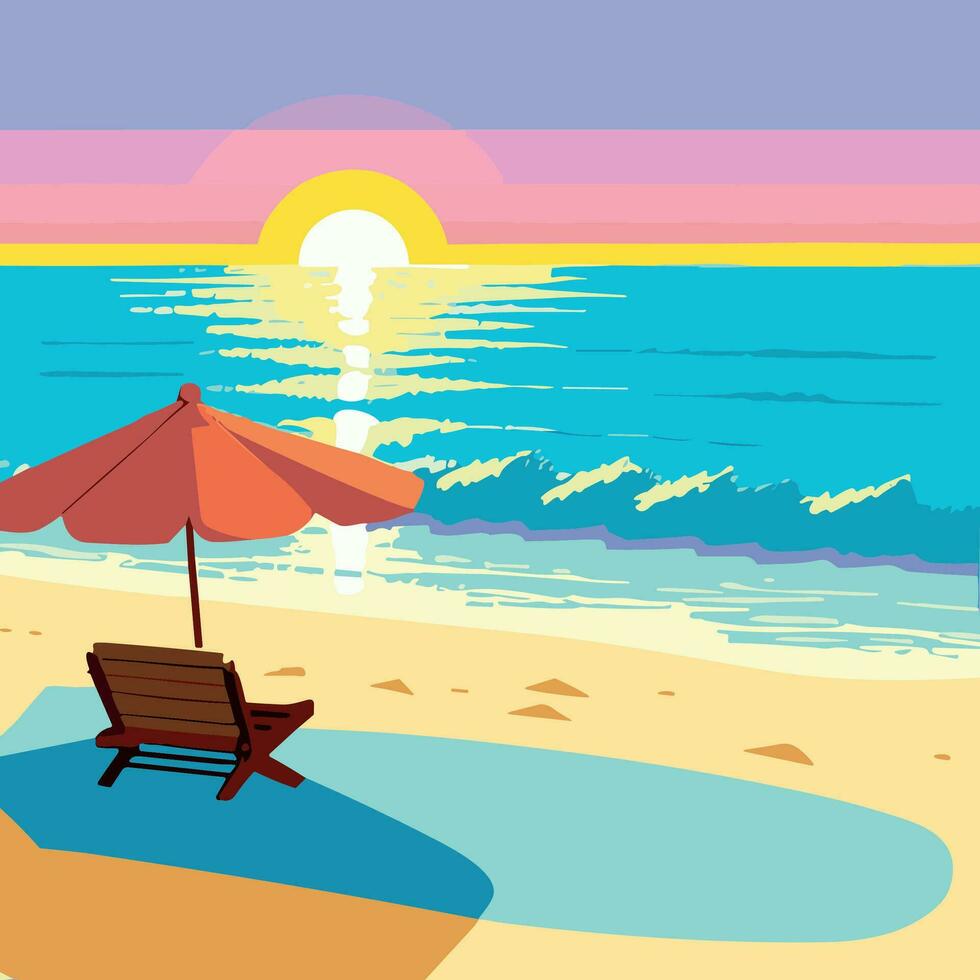 Retro sunset logo above the ocean with sun and water silhouette. vector