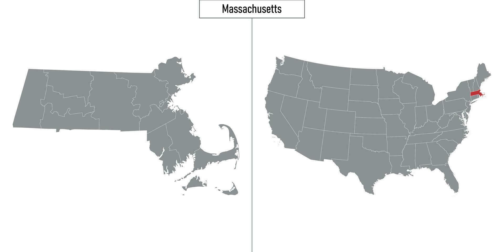 map of Massachusetts state of United States and location on USA map vector