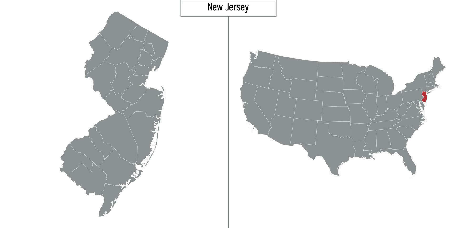 map of New Jersey state of United States and location on USA map vector