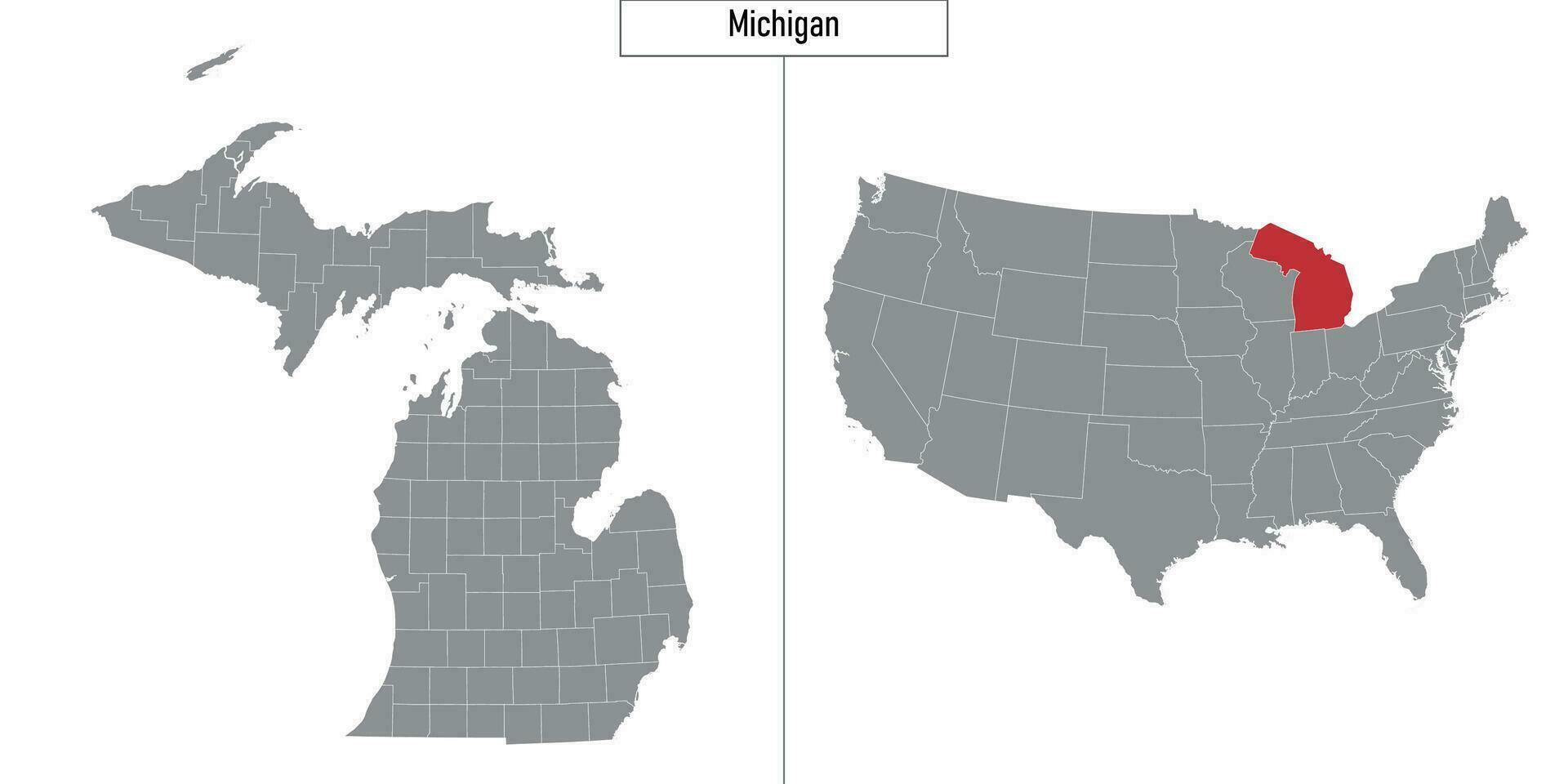 map of Michigan state of United States and location on USA map vector