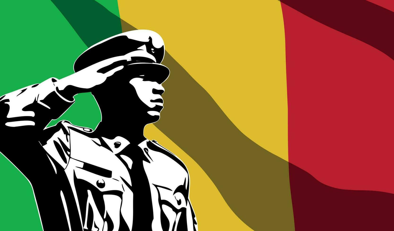 Silhouette of soldier with Mali flag on background. vector