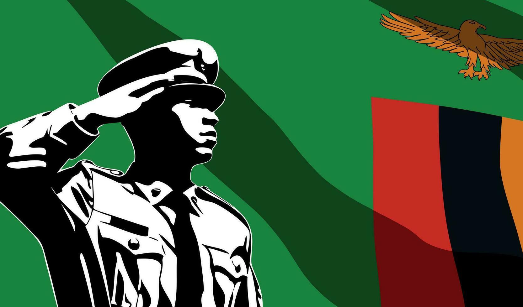 Silhouette of soldier with Zambia flag on background. vector