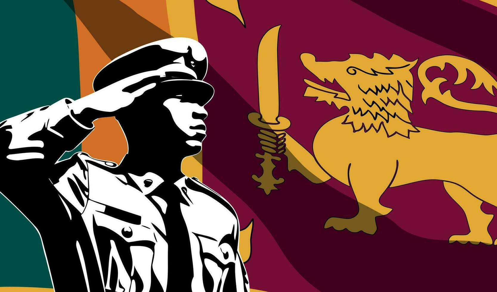 Silhouette of soldier with Sri Lanka flag on background vector