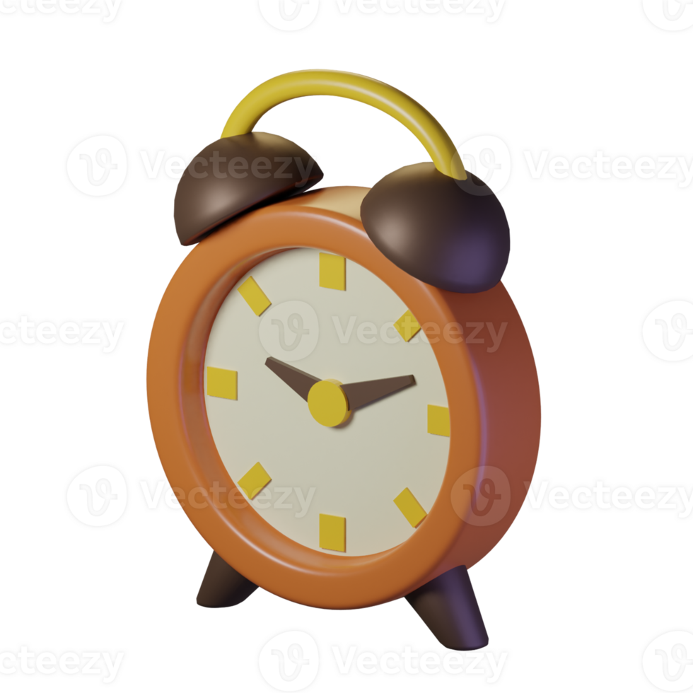 Retro alarm clock. Isolated on transparent background. 3D illustration. High resolution png