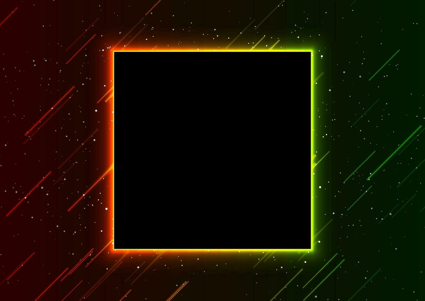 Green orange neon laser square frame technology background vector