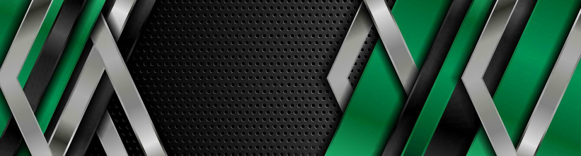 Black green metal stripes on dark perforated background vector