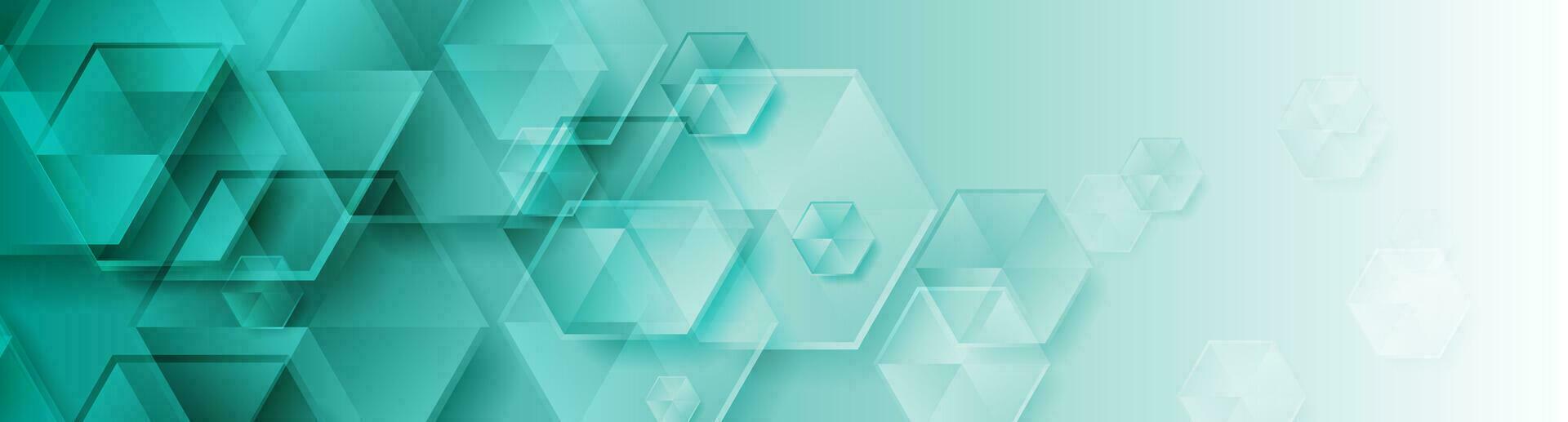 Glossy turquoise hexagons abstract tech background vector