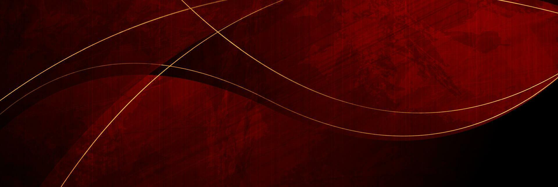 Dark red grunge corporate wavy background with golden lines vector