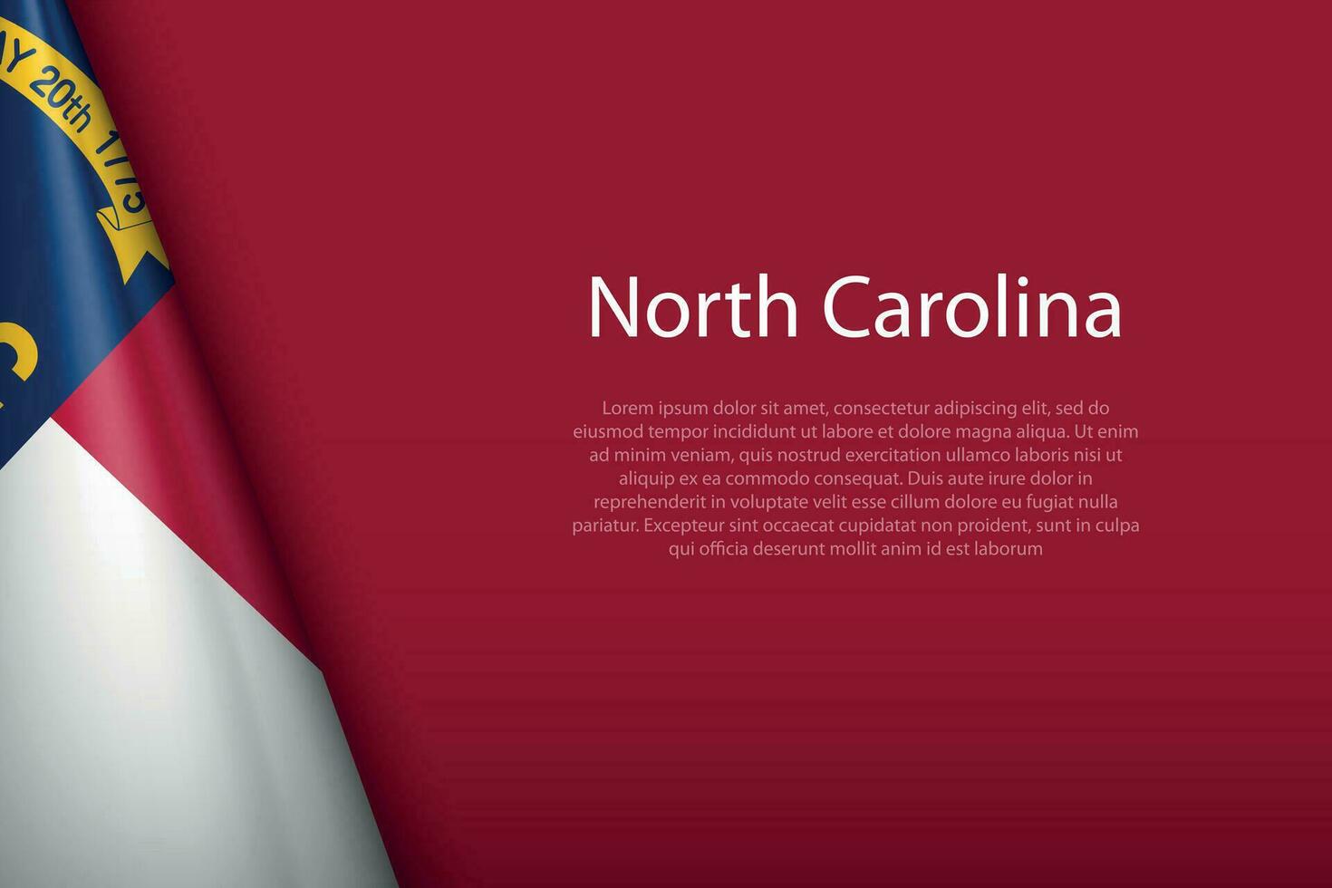 flag North Carolina, state of United States, isolated on background with copyspace vector