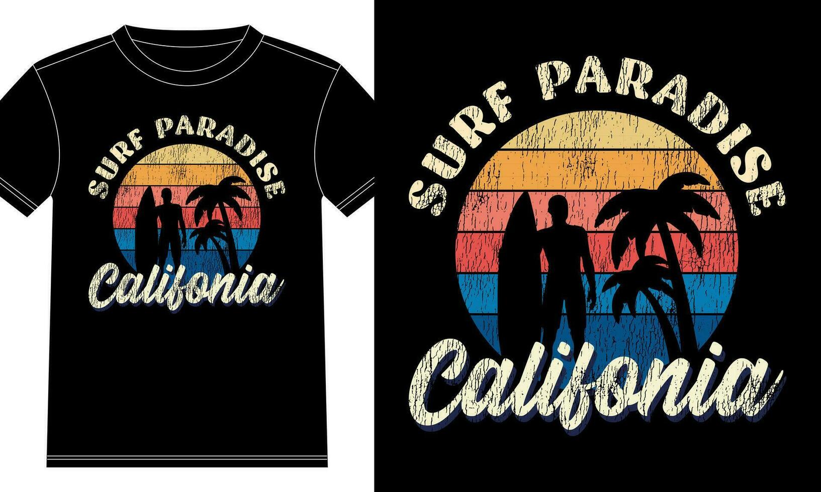 surfistas paraíso California camiseta diseño vector