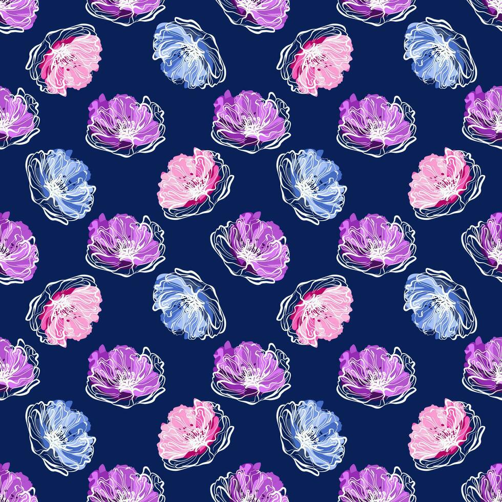 Seamless floral pattern with poppies on a blue background vector