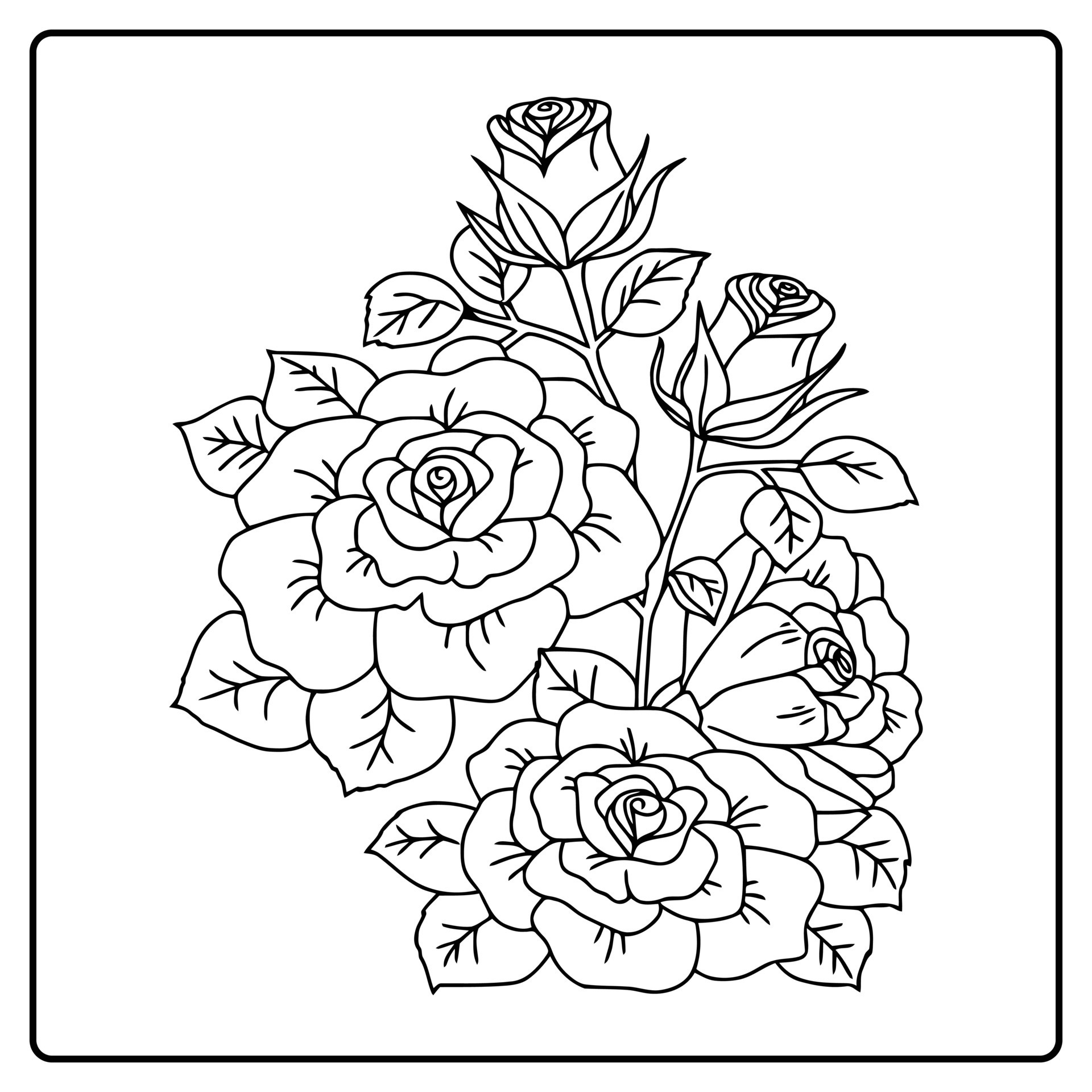 Large Print Coloring Pages - Rose Coloring Pages Easy Flower Coloring Book Simple Large Print Coloring Pages For Adults Free Vector 