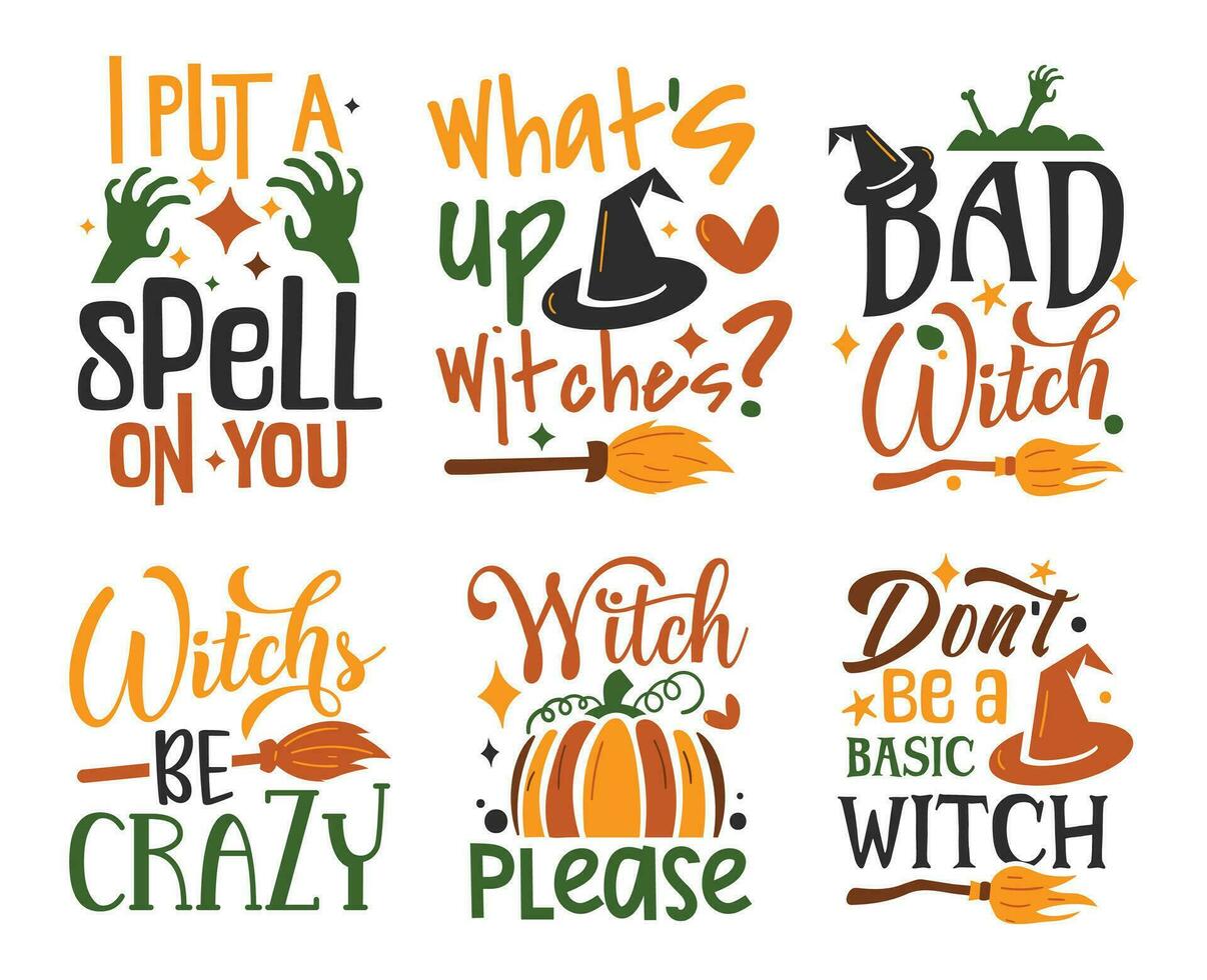 Halloween Typography T-shirt Design Set and Spooky Elements vector