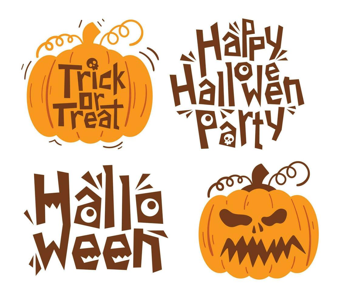 Halloween Typography T-shirt Design Set and Spooky Elements vector