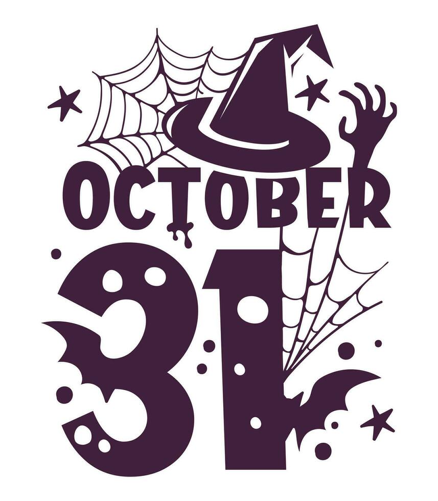 October 31 Halloween Typography with Scary Halloween Elements vector