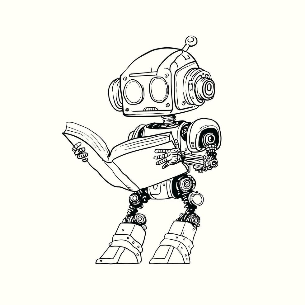 robot standing while reading a book vector