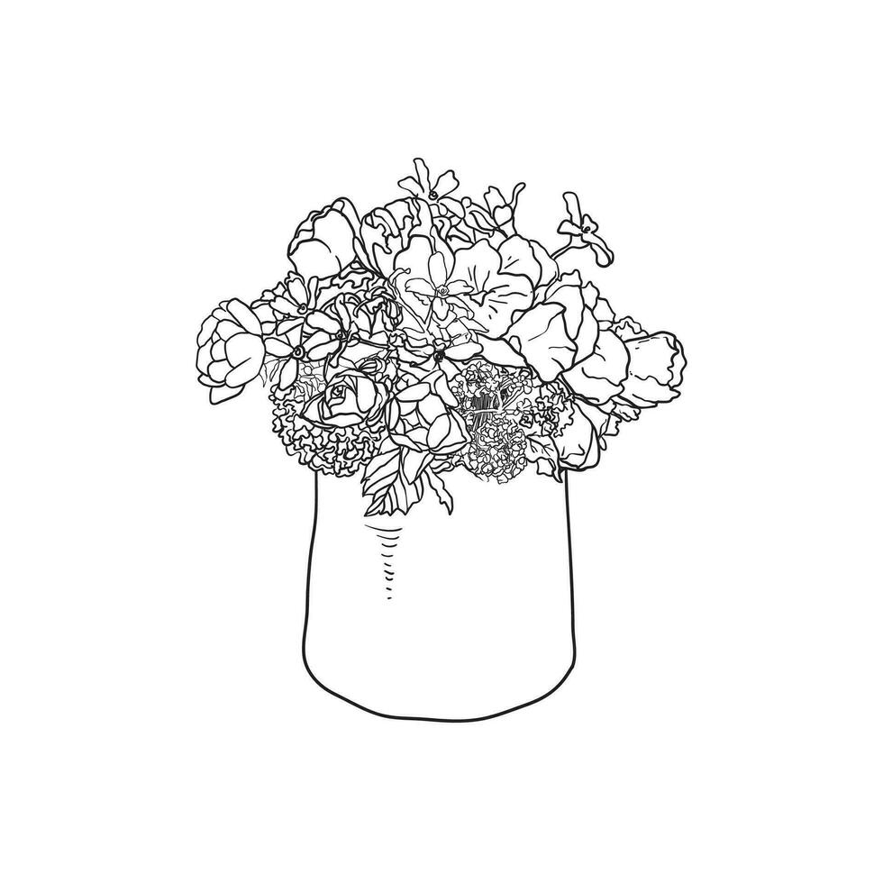 hand drawn flowers in a beautiful flower vase vector