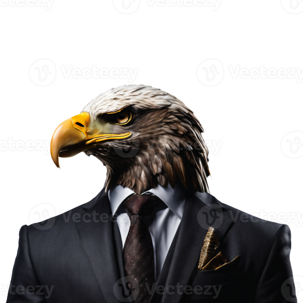 Portrait of Humanoid Anthropomorphic Eagle Wearing Businessman Suit Isolated Transparent Generative AI png