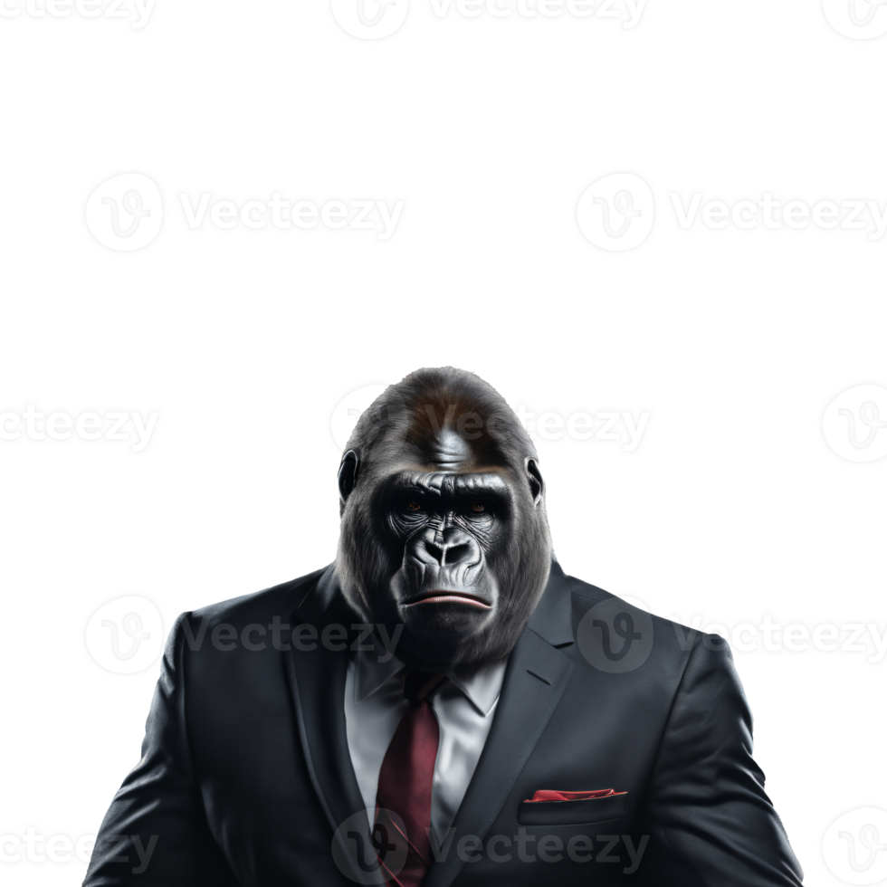 Portrait of Humanoid Anthropomorphic Gorilla Wearing Businessman Suit Isolated Transparent Generative AI png