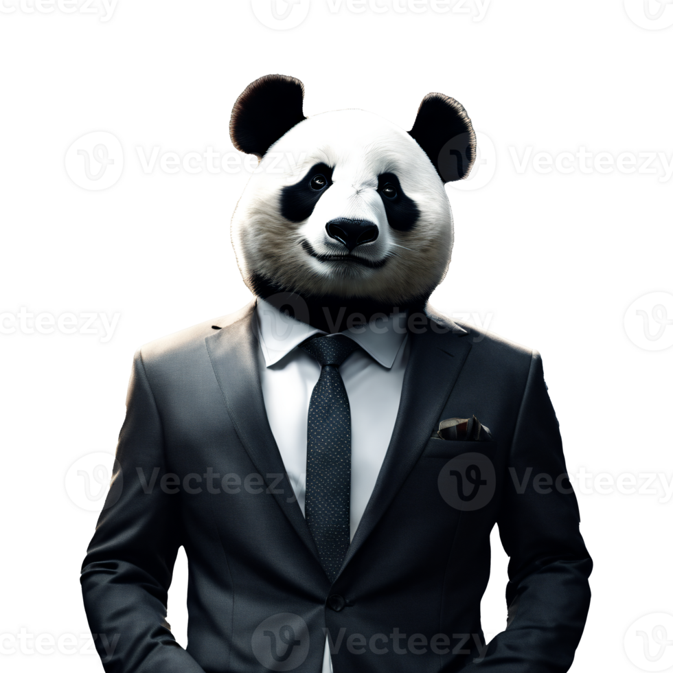 Portrait of Humanoid Anthropomorphic Panda Wearing Businessman Suit Isolated Transparent Generative AI png
