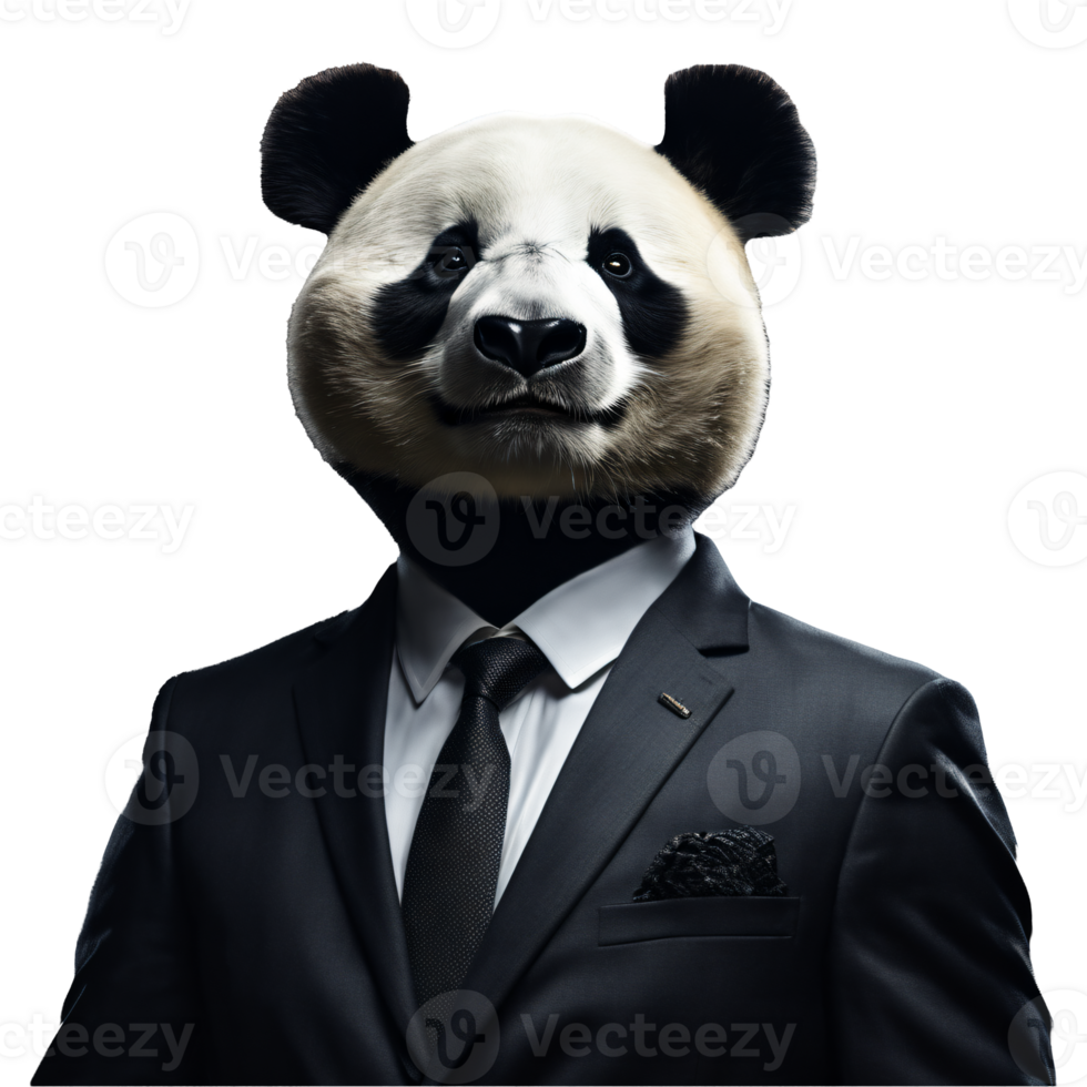 Portrait of Humanoid Anthropomorphic Panda Wearing Businessman Suit Isolated Transparent Generative AI png