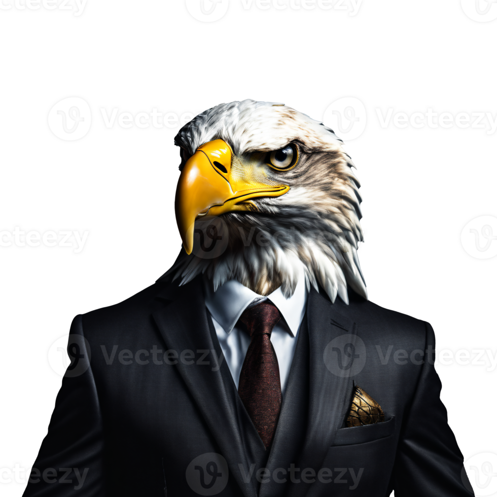 Portrait of Humanoid Anthropomorphic Eagle Wearing Businessman Suit Isolated Transparent Generative AI png