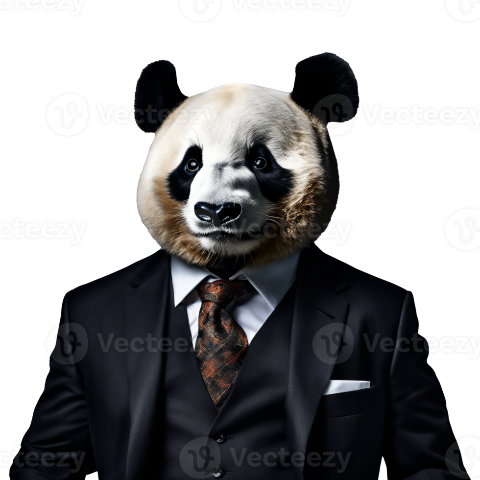 Portrait of Humanoid Anthropomorphic Panda Wearing Businessman Suit Isolated Transparent Generative AI png