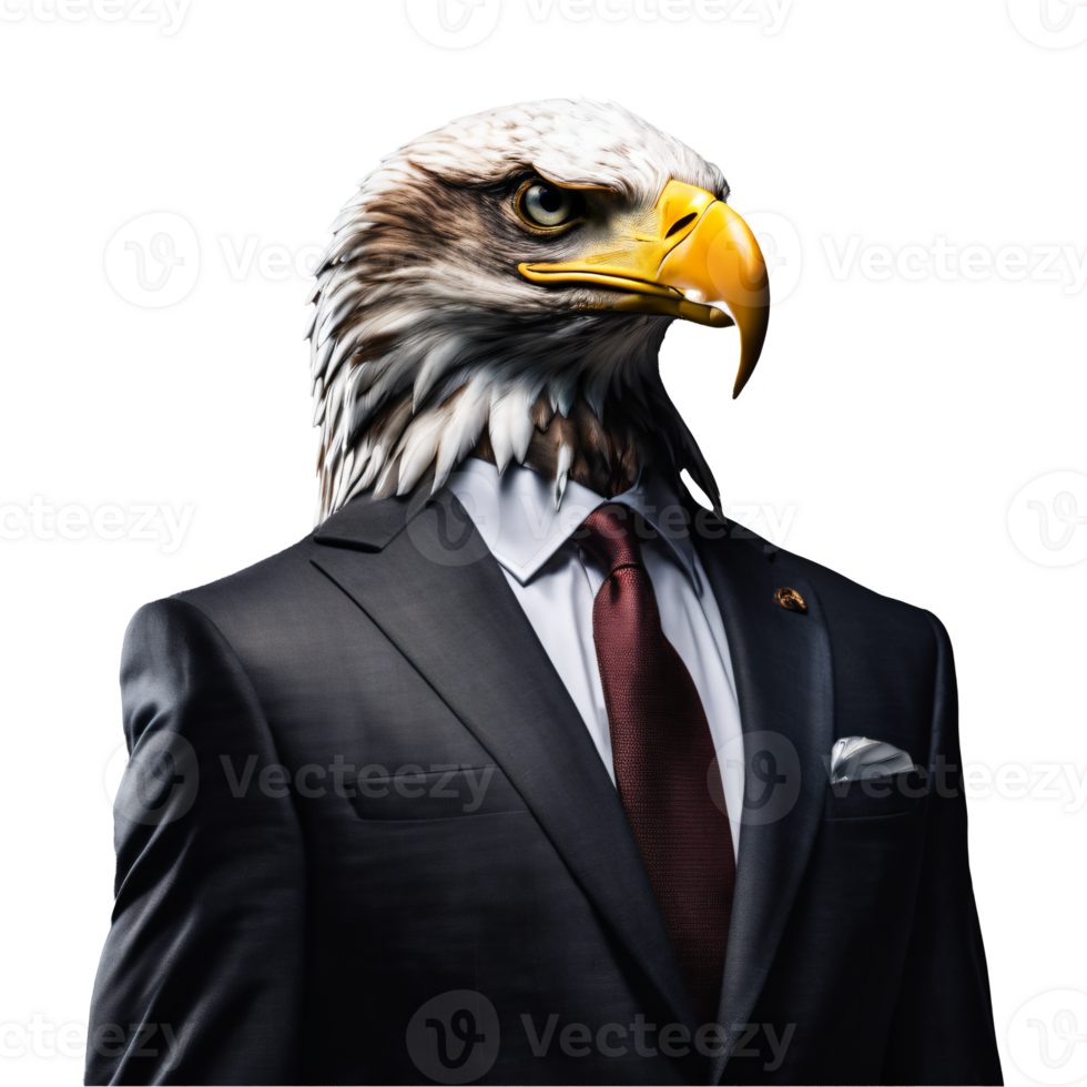 Portrait of Humanoid Anthropomorphic Eagle Wearing Businessman Suit Isolated Transparent Generative AI png