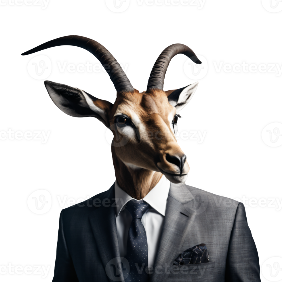 Portrait of Humanoid Anthropomorphic Antelope Wearing Businessman Suit Isolated Transparent Generative AI png