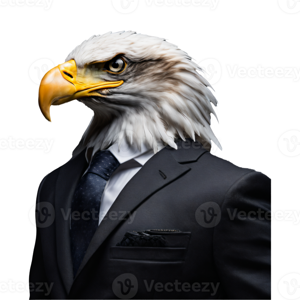 Portrait of Humanoid Anthropomorphic Eagle Wearing Businessman Suit Isolated Transparent Generative AI png