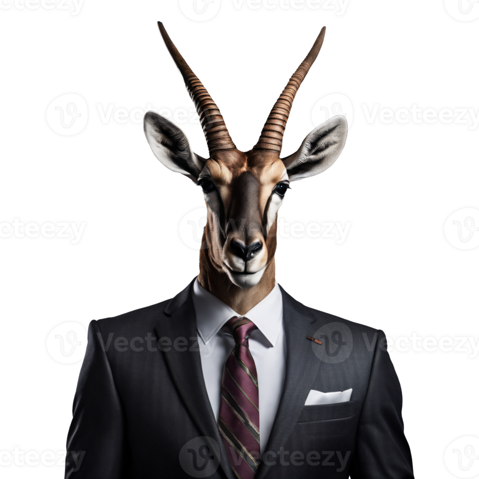 Portrait of Humanoid Anthropomorphic Antelope Wearing Businessman Suit Isolated Transparent Generative AI png