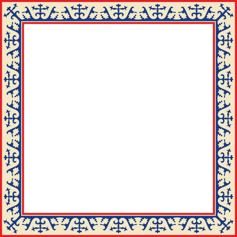 Vector colored square Kazakh national ornament. Ethnic pattern of the peoples of the Great Steppe, Mongols, Kyrgyz, Kalmyks, Buryats. Square frame border