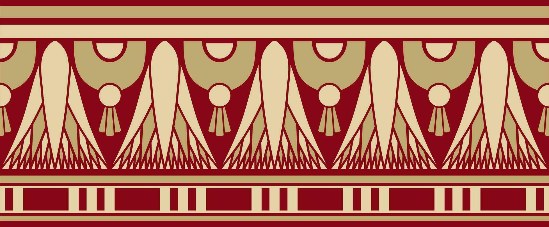 Vector ancient golden and red egyptian seamless ornament. Endless national ethnic border, frame