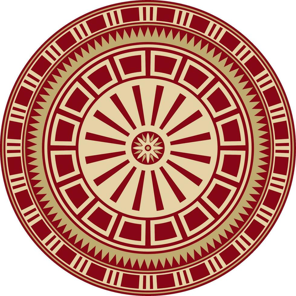 Vector golden and red round Egyptian ornament. Endless Circle, Ring of Ancient Egypt. Geometric African frame
