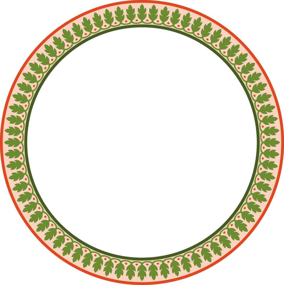 Vector round colorful Indian national ornament. Ethnic plant circle, border. Frame, flower ring. Poppies and leaves
