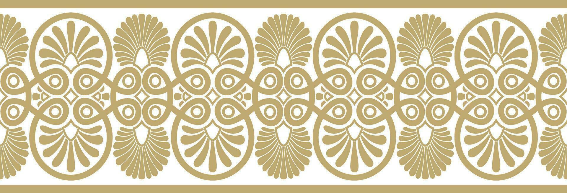 Vector golden seamless ornament of ancient Greece. Classic Endless pattern frame border Roman Empire