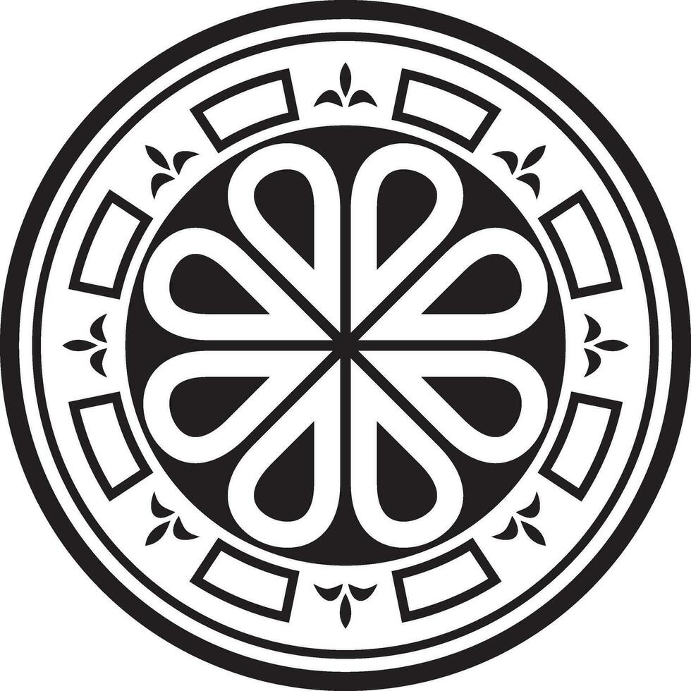 Vector black monochrome round ancient Byzantine ornament. Classical circle of the Eastern Roman Empire, Greece. Pattern motifs of Constantinople
