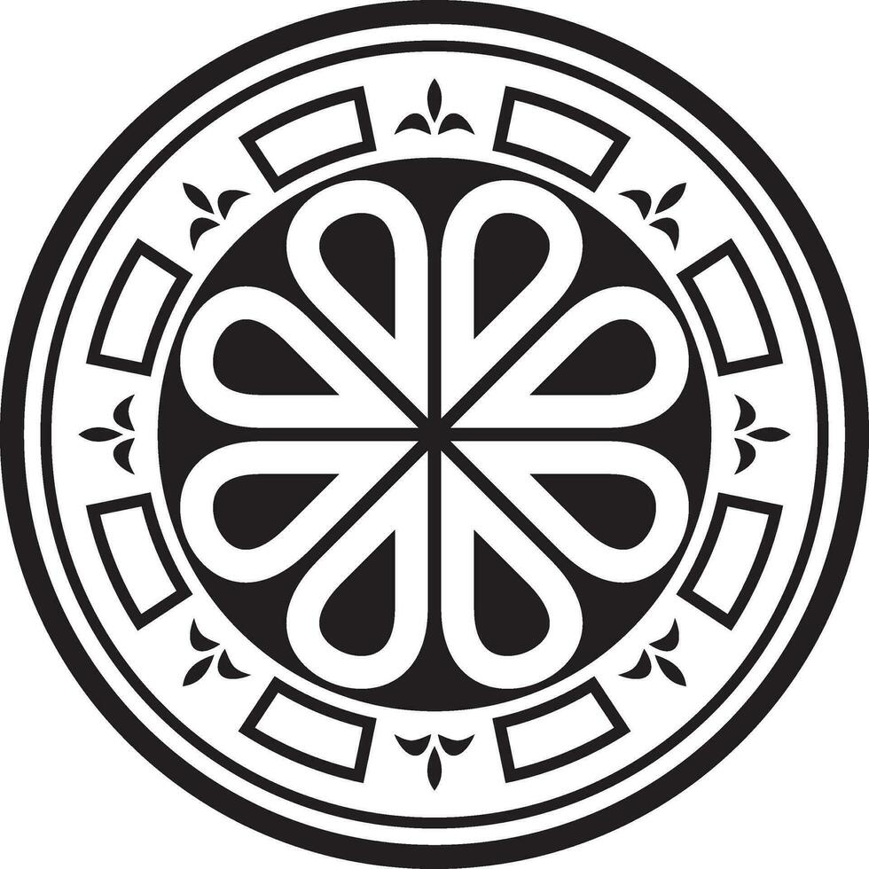 Vector black monochrome round ancient Byzantine ornament. Classical circle of the Eastern Roman Empire, Greece. Pattern motifs of Constantinople