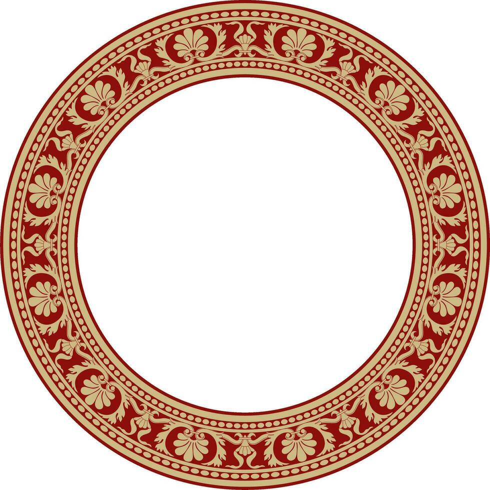 Vector gold and red round classic renaissance ornament. Circle, ring european border, revival style frame