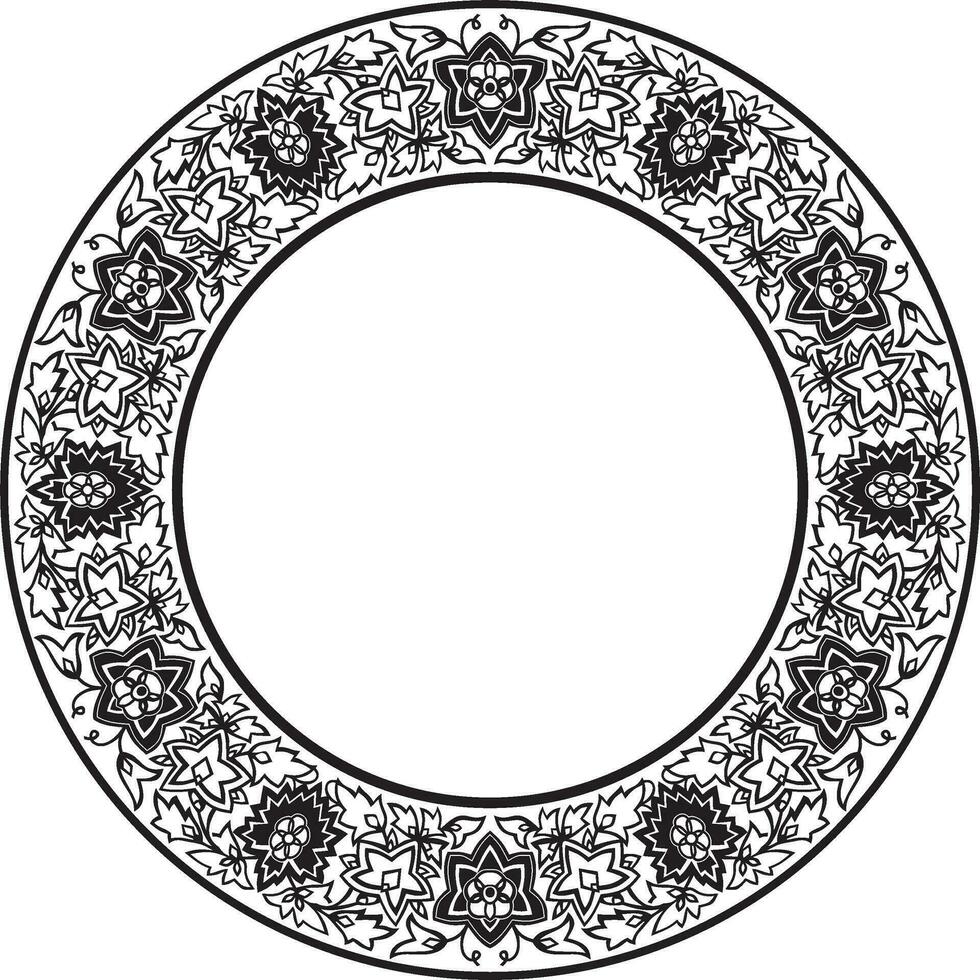 Vector round black monochrome national Indian ornament. Circle ethnic pattern of Indian civilization