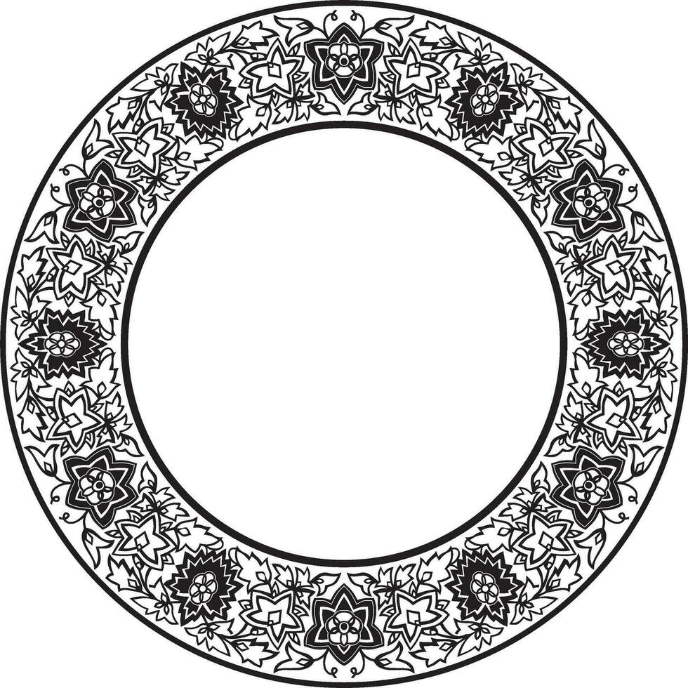 Vector round black monochrome national Indian ornament. Circle ethnic pattern of Indian civilization