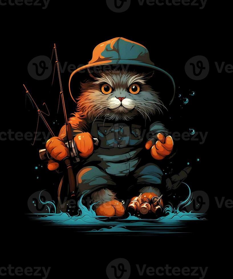 A Beautiful Cat Fishing Black Background photo