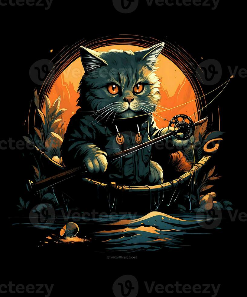 A Beautiful Cat Fishing Black Background photo