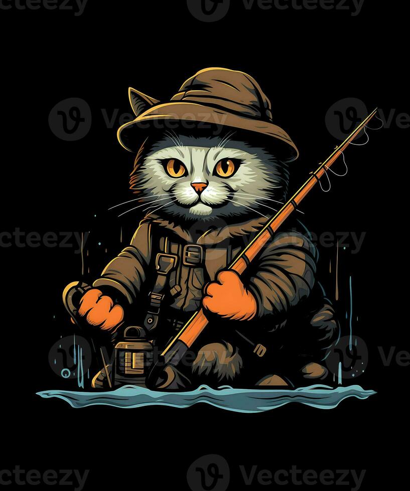 A Beautiful Cat Fishing Black Background photo