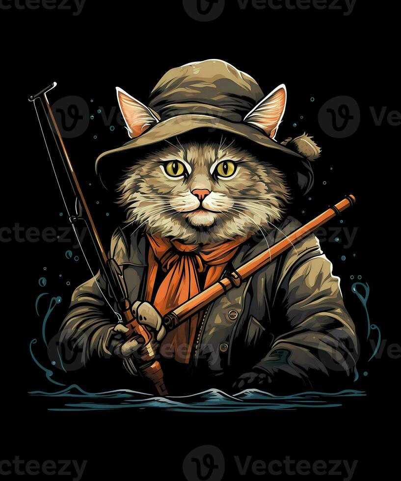 A Beautiful Cat Fishing Black Background photo