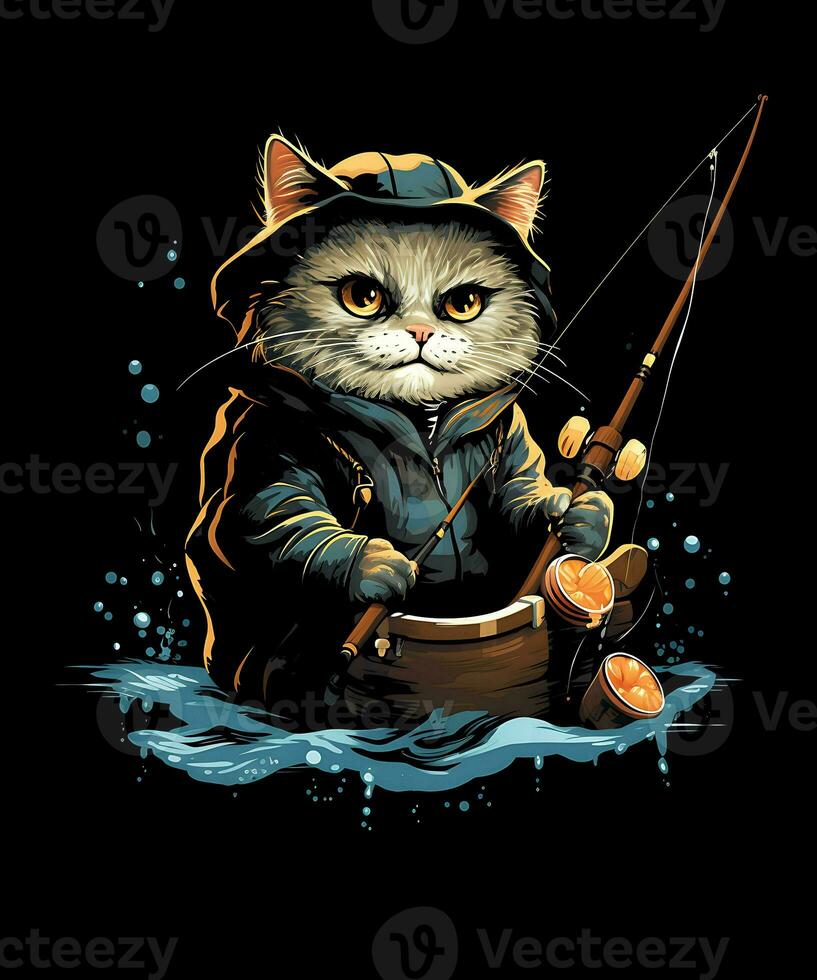 A Beautiful Cat Fishing Black Background photo